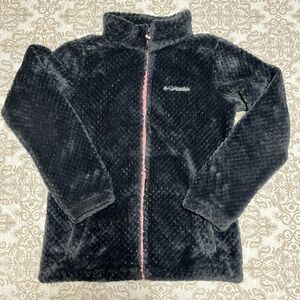 Columbia Girl’s Dark Gray Fleece Jacket with Pink Zipper, Large 14/16